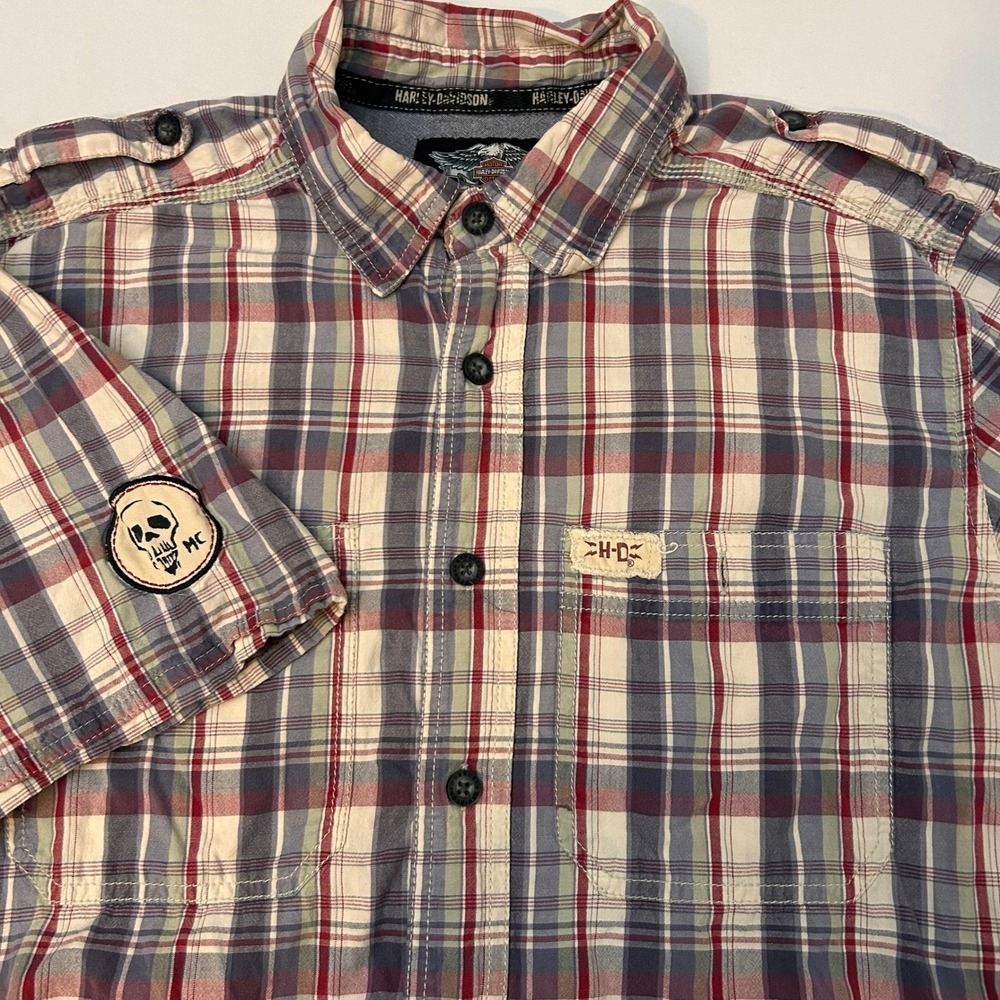 Harley-Davidson Mens Medium Plaid Short Sleeve Button Up Shirt Genuine Motor